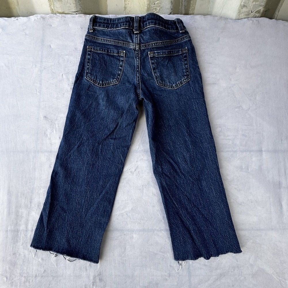 Cat & Jack Jeans Girls 7 Blue Denim Stretch Surf Medium Wash Wide Leg Frayed Hem